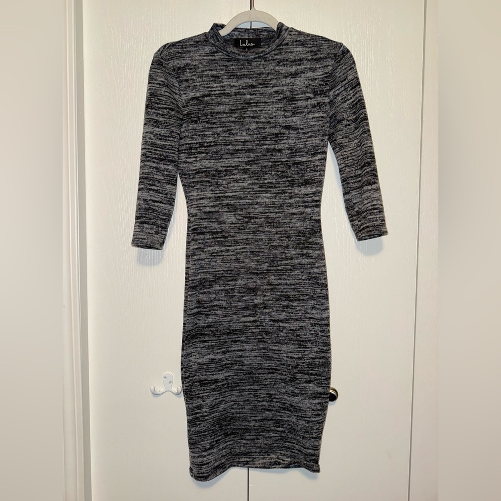 Lulus Black/Grey Heather Fitted Sweater Dress